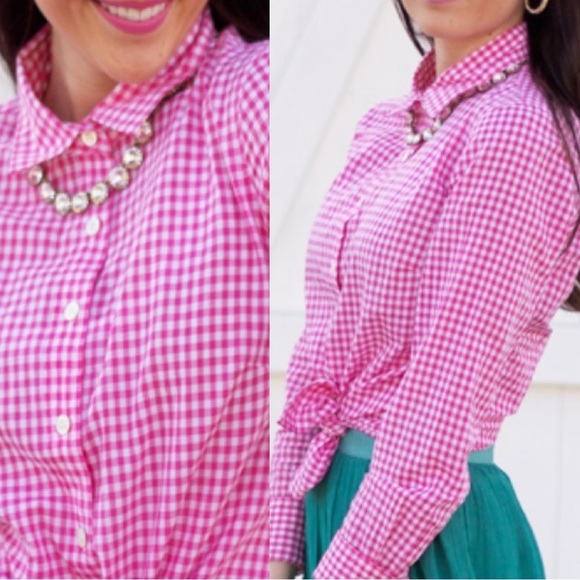 J. Crew Gingham Lightweight Cotton Signature Fit Button Down Plaid Shirt Pink - Picture 1 of 8